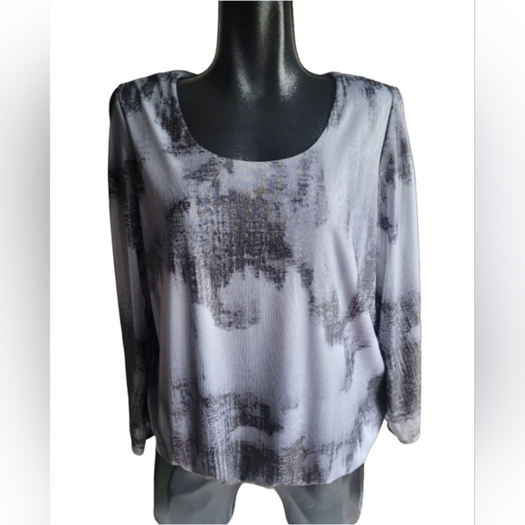 Laura Black and Grey Long Open Sleeve Top L - Picture 1 of 7
